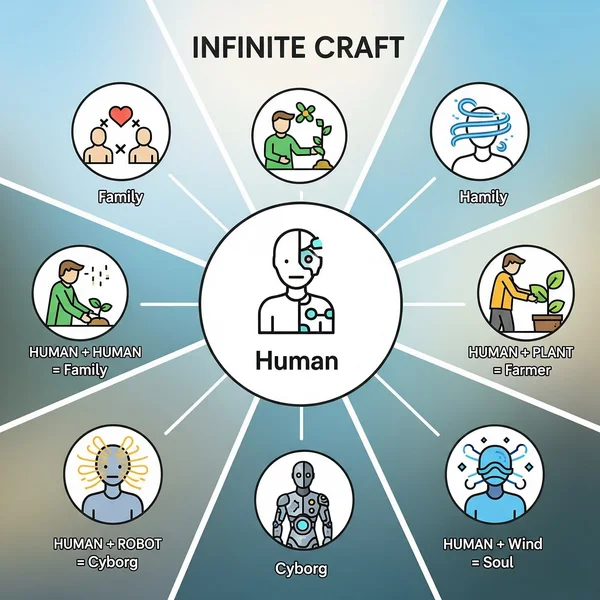 Examples of creations with Human in Infinite Craft