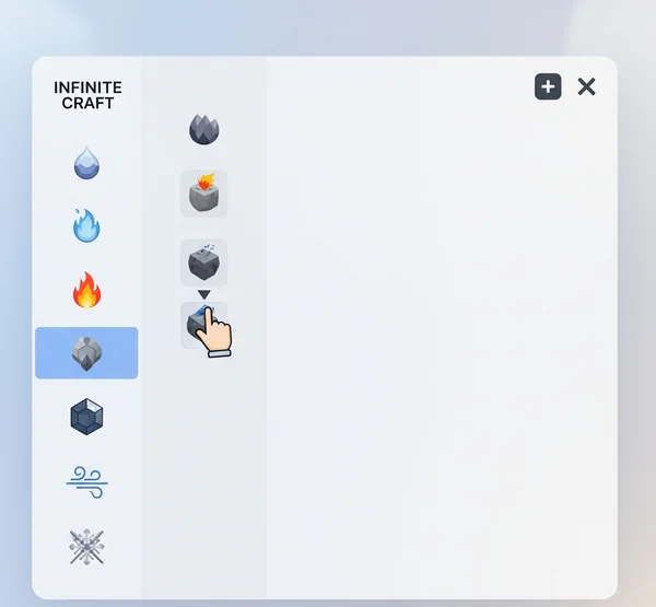 Infinite Craft game interface with elements on workspace