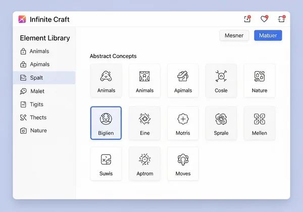 A well-organized element library in the Infinite Craft game.