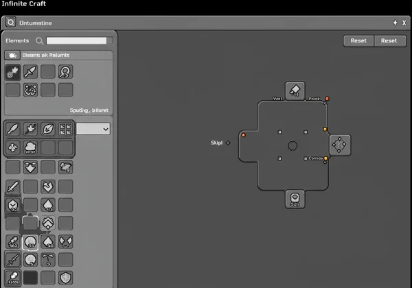 Ruang kerja Infinite Craft yang menampilkan bilah pencarian dan tombol reset