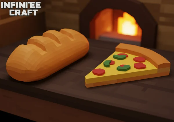 Crafted bread and pizza in the Infinite Craft style