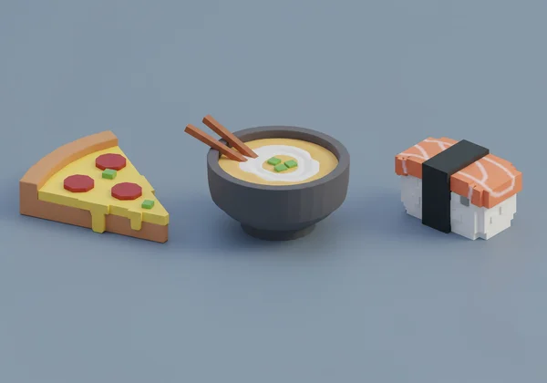 Digital icons of pizza, soup, and sushi in Infinite Craft