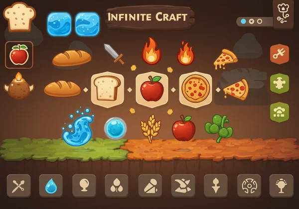 Interface showing crafted food items in Infinite Craft