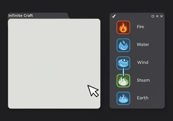 Infinite Craft game interface with basic elements