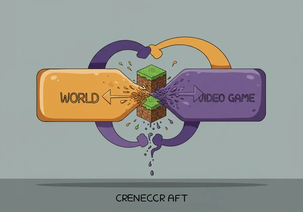 Iconic Minecraft blocks and logo emerging from video game elements
