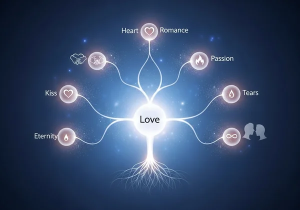 Abstract mind map of emotions stemming from the concept of Love
